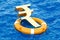 Lifebuoy with golden rupee symbol on the open sea, 3D rendering