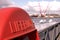 Lifebuoy Holder and Cranes on the banks of the River Tyne