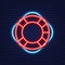 Lifebuoy icon, equipment of rescuers to save drowning people. Neon icon. Vector illustration.