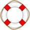 Lifebuoy icon with rope. Cartoon vector illustration isolated on white. Rescue or emergency sign