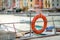 Lifebuoy in marina of Porto Venere town, a part of the Italian Riviera, Italy