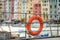 Lifebuoy in marina of Porto Venere town, a part of the Italian Riviera, Italy