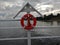 Lifebuoy prepared on the Orlowo wharf in Poland during cloudy weather