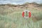 A lifebuoy sign in the dunes of laholm standing in the gras of melbystrand Sweden