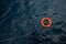 Lifebuoy in a stormy blue sea, Lifebuoy in blue sea, safety equipment in offshore or marine