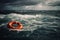 Lifebuoy on a stormy water created with generative AI technology