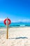 A lifebuoy, symbol of assistance, security, rescue, SOS on Golden Beach in Chrysi island, Crete, Greece