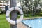 Lifebuoys for tourists are prepared in front of the resort