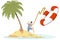 Lifeguard on beach. Man throws lifebuoy. Illustration for internet and mobile website