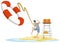 Lifeguard on beach. Man throws lifebuoy. Illustration for internet and mobile website
