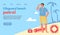 Lifeguard beach patrol website mockup with lifesaver flat vector illustration.