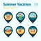 Lifeguard beach safety pin map icon set. Vacation