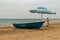 Lifeguard boat on the beach. Rescue on the water