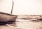 Lifeguard boat on the beach in sepia