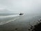 Lifeguard boat driving towards the sea in the Netherlands