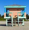 Lifeguard cabin on empty beach,