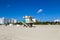 Lifeguard cabin on empty beach,