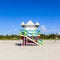 Lifeguard cabin on empty beach, Miami Beach, Florida, USA, safety concept.