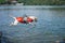 Lifeguard dog, rescue demonstration with the dogs in the water