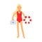 Lifeguard girl character in a red swimsuit holding lifebuoy and first aid kit Illustration