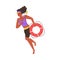 Lifeguard hurrying to save drowning person, flat vector illustration isolated.