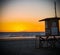 Lifeguard hut in Newport Beach at sunset