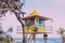 Lifeguard huts on the beach in Surfers Paradise in Gold Coast