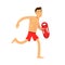 Lifeguard man character on duty running with life preserver buoy Illustration