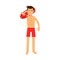 Lifeguard man character on duty standing and holding life preserver buoy on his shoulder Illustration