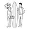 Lifeguard with man and surfboard black and white