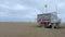 Lifeguard rescue french station on sand beach wooden hut in coast guard of Gruissan