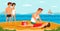 Lifeguard saving drowning flat vector illustration