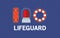 Lifeguard siren stretcher and lifebuoy vector design