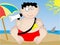 Lifeguard sitting on beach - Vector