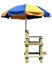 lifeguard station with blue and yellow umbrella