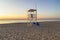 Lifeguard tower on the beach at sunrise