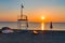 Lifeguard tower beach sunset sunrise parasol boat
