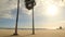 Lifeguard tower on desolate Venice Beach, California