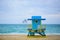 Lifeguard tower in Miami Beach. Panorama of Miami Beach, Florida.