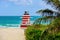Lifeguard tower in Miami Beach. Travel ocean location concept.