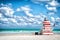 Lifeguard tower for rescue baywatch on beach in Miami, USA