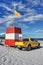 Lifeguard in the tower watching beach and Baltic Sea in Balka