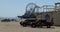 Lifeguard trucks parked by the famous Santa Monica pier which is closed for coronavirus quarantine