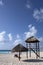 Lifeguard watch tower and beach umbrella, Caribbean sea coast, Cancun