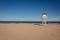 Lifeguard watch tower on empty beach