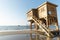 Lifeguard watch wooden hut on Tel Aviv beach