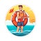 Lifeguard watching swimming pool. Swimming school. cartoon vector illustration. label, sticker, t-shirt printing