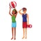Lifeguard with woman and beach ball