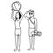 Lifeguard with woman and beach ball black and white