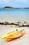 Lifeguards rescue surfboard and kayak lying on the beach